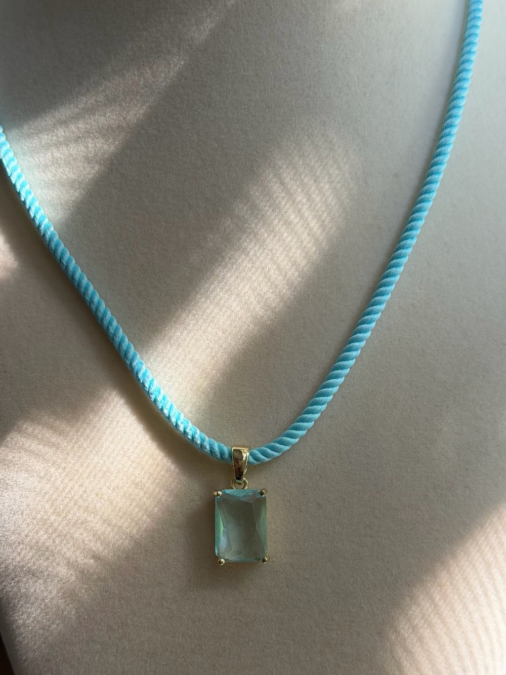 Adina Eden Aqua Rope Necklace with Emerald-Cut Pendant